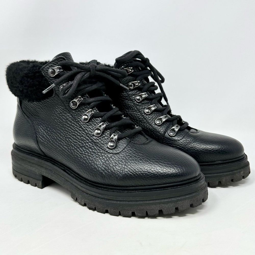 M. Gemi The Alpi City-Chic Hiker Boots Black Leather & Shearling Made in Italy